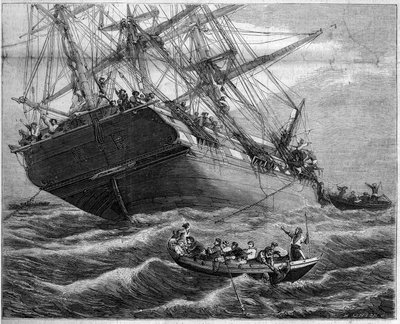 Angrep og plyndring av malaysiske pirater av de tre franske mattene "Pauline et Victoire"" i Detroit of Torres (Oceania), i 1859. Tegning av Mr. Durant Brager. Gravering av Linton i ""The Illustrous World"" nr. 94 av 29. januar 1859. av French School