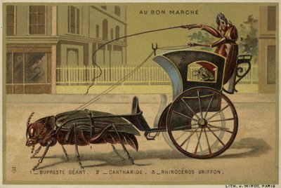 Au Bon Marche-kort med antropomorfe insekter av French School