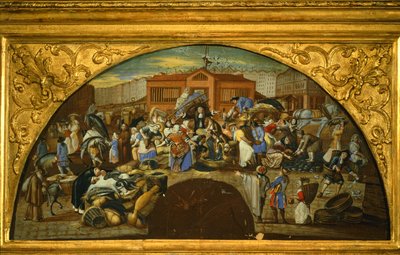 Auksjonssalg av fisk på Les Halles i Paris (maleri på lerret) av French School