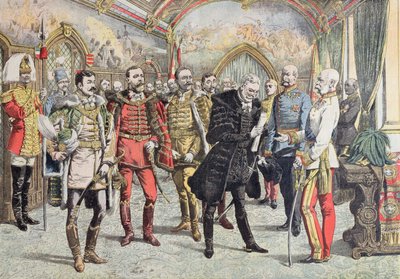 Østerriksk-Ungarsk krise - mottak av ungarske magnater av keiser Franz Josef, illustrasjon fra Le Petit Journal, 15. oktober 1905 av French School