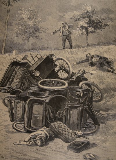 Bilulykke, illustrasjon fra Le Petit Journal: Supplement illustrerer, 1898 av French School