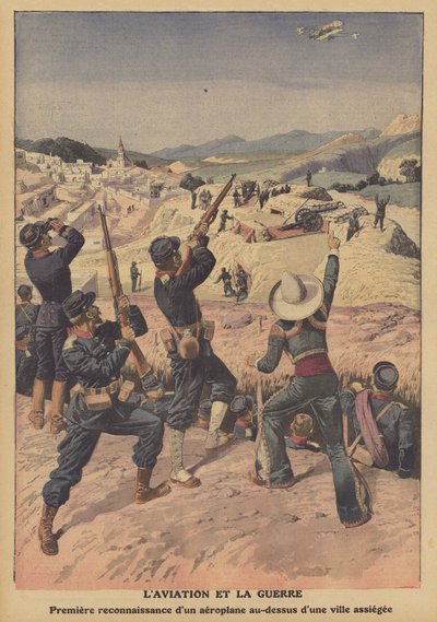 Luftfart i krig (farge litho) av French School