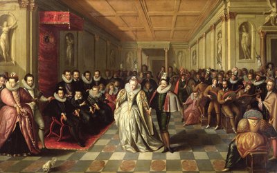 Ball ved hoffet til Henri III i anledning av ekteskapet mellom Anne, hertugen av Joyeuse, med Marguerite de Vaudemont, 24. september 1581, ca. 1581 av French School
