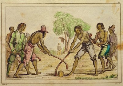 Ballspill, populære skikker hos de chilenske indianerne (håndfarget gravering) av French School