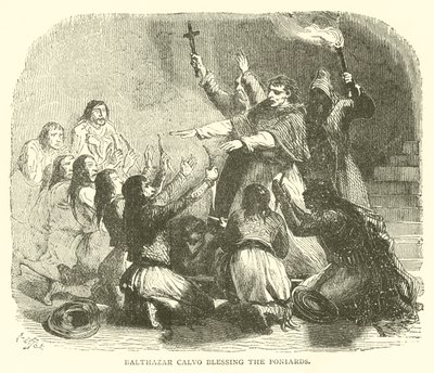 Balthazar calvo velsigner poniardene (gravering) av French School
