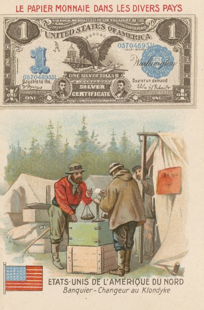 Bankmann og pengeveksler, Klondike, Alaska, USA av French School