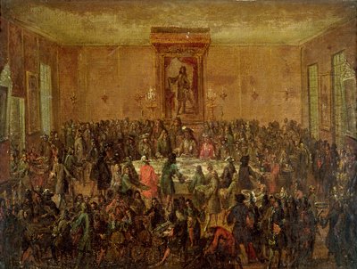 Bankett gitt til ære for Louis XIV (1638-1715) av Corps Municipal på Hotel-de-Ville, ca. 1680 av French School