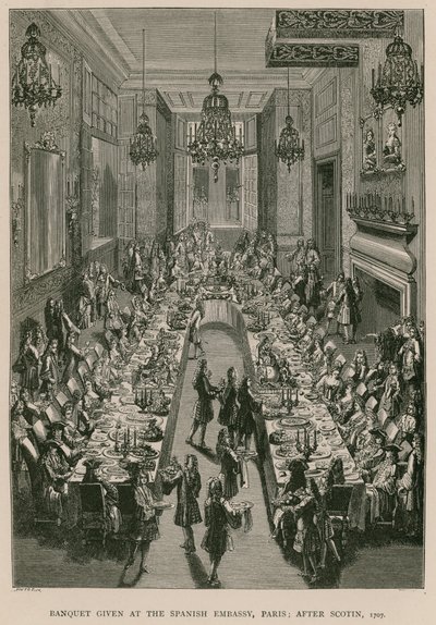 Bankett gitt ved den spanske ambassaden, Paris; etter Scotin, 1707 av French School