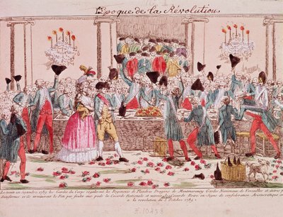 Bankett gitt 1. oktober 1789 av kongens livvakter for å ønske ankomsten av Flandern-regimentet velkommen (gravering) av French School