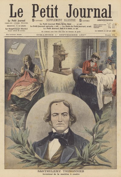 Barthelemy Thimonnier , fransk oppfinner av symaskinen (fargelitografi) av French School