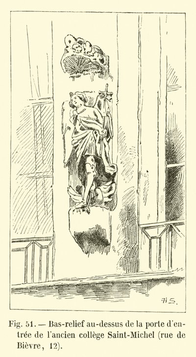 Basrelieff over inngangsdøren til det tidligere Saint-Michel college, rue de Bievre, 12 av French School