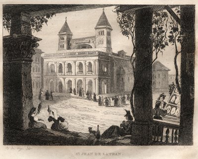 Basilica of San Giovanni Laterano, Roma - Johannes av Lateran - Gravering fra "" Pittoreske Italia" - Historisk og beskrivende maleri av Italia" av M. de Norvins, Ch. Nodier 1834-1836. av French School