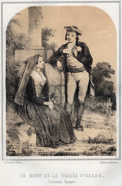 Baskiske kostymer - Den stumme i Ossau-dalen - gravering i "Les soirees de mon uncle souvenirs et recits de voyages" av MORING MICHEL - Slutten av 1800-tallet av French School