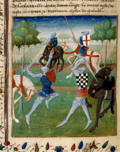 Kampen mellom ridderen Palamede og Artus (eller Arthur) den lille miniatyren hentet fra manuskriptet «Tristan-romanen» rettet mot mester Karl Karl av Maine av French School