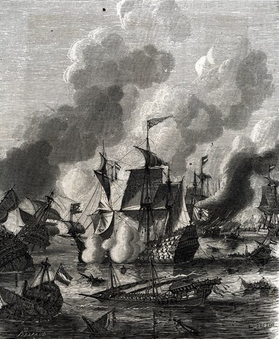Slaget ved Lagos var et sjøslag under niårskrigen 27. juni 1693 (gravering) av French School