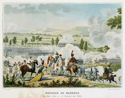 Slaget ved Marengo (Piemont - Italia) 14. juni 1800, hvor Bonaparte vant seier over østerrikerne. av French School