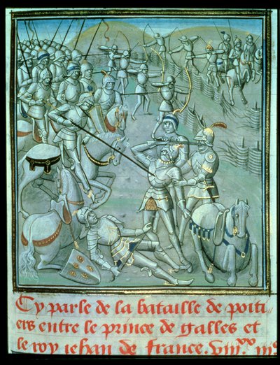 Slaget ved Poitiers, som viser prinsen av Wales og kong Jean av Frankrike av French School