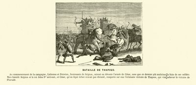 Slaget ved Thapsus, Nord-Afrika, Cæsars borgerkrig, 46 f.Kr. (gravering) av French School
