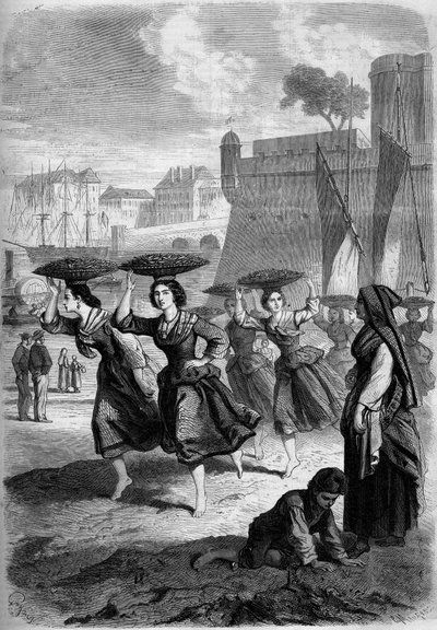 Bayonne sardine merchants going to Biarritz, Pyrennees Atlantiques (64) av French School