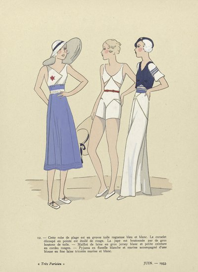 Strandtøy fra Tres Parisien, juni 1933 (sjablongtrykk) av French School