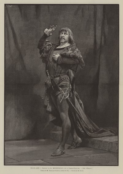 Kunst, portrett av M Mounet-Sully, fra Comédie-Française, Hamlets rolle (gravering) av French School