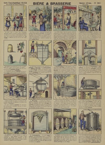 Øl og brygging (farge litho) av French School