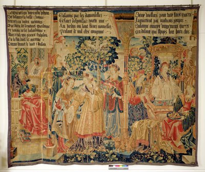 Benigne de Cirey og Susanna Bathing, venstre panel fra Story of Susanna av French School