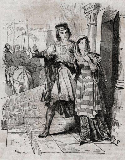 Bertrade av Montfort (1070-1117) Dronning av Frankrike med Filip I, konge av Frankrike - - i "Histoire de France"" av Anquetil. 1800-tallet. av French School