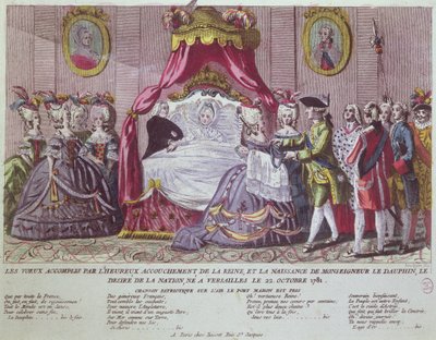 Fødsel av Grand Dauphin, Louis Joseph (1781-1789) (fargegravering) av French School
