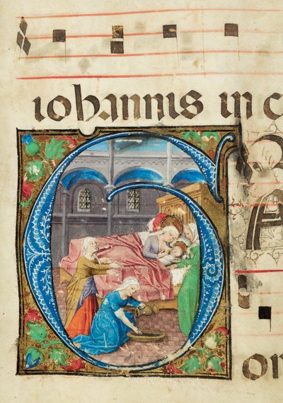 Jomfruens fødsel, Gradvis, f.76 (blekk, tempera og bladgull på pergament) av French School