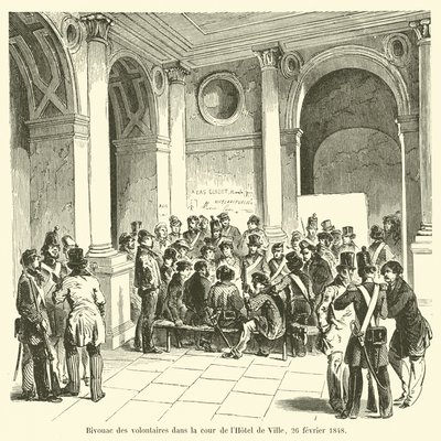 Bivuakk av de frivillige på gårdsplassen til Hôtel de Ville, 26. februar 1848 av French School
