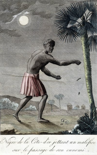 Black of the Côte d'Or (Ghana) kaster en forbannelse over fiendens passasje. 1811 av French School