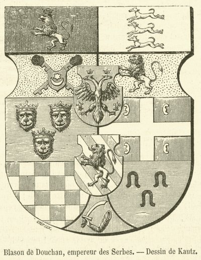 Våpenskjold fra Dushan, serbernes keiser (gravering) av French School