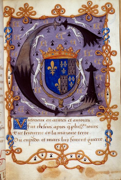 Blazon av dronning Claude av Frankrike (1499-1524), kone til Francois I. Miniatyr fra et manuskript fra 1500-tallet. Chantilly, Conde-museet av French School