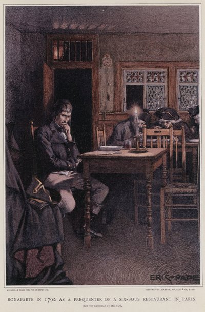 Bonaparte i 1792 som en hyppig gjest på en seks-sous-restaurant i Paris av French School