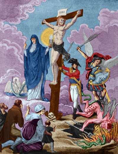 Bonaparte, gjenoppretter av religion og støtter korset, Allegory on the Concordat, 1802 av French School