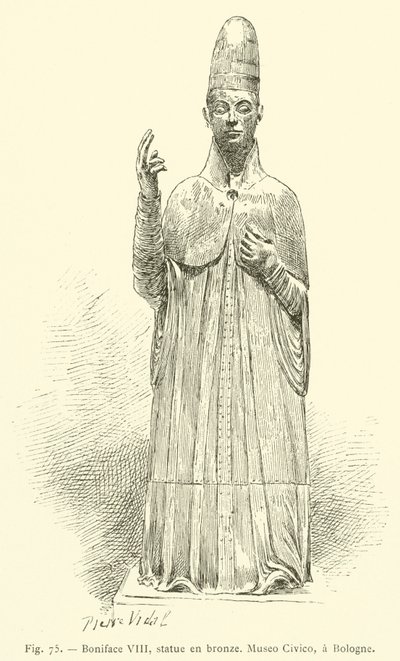 Boniface VIII, bronse statuer, Museo Civico, Bologne (gravering) av French School
