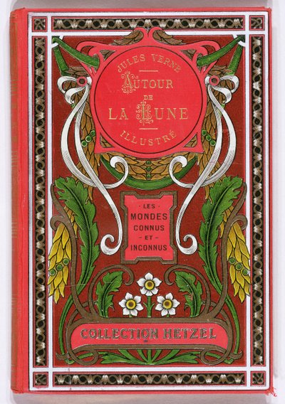 Bokomslag av Around the Moon av Jules Verne (1828-1905), utgaver Hetzel, slutten av 1800-tallet av French School