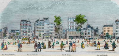 Boulevard Beaumarchais sørside - rue Neuve-Saint-Gilles - rue des Tournelles - rue de Harlay - rue Saint-Claude - Gravering i "Tableau-de-Paris" av Edmond Texier 1852 av French School