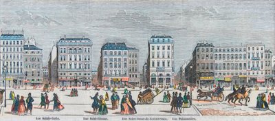 Boulevard Poissonniere - Rue Saint Barbe - Rue Saint Etienne - Rue Notre Dame de Reouvrance - Rue Poissonniere - Gravert i "Tableau-de-Paris" av Edmond Texier 1852 av French School