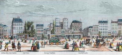 Boulevard du Temple cote sud - Rue Charlot - Cafe Turk - Passage Vendome - Rue du Temple - Engraving in “Tableau-de-Paris” by Edmond Texier 1852 av French School