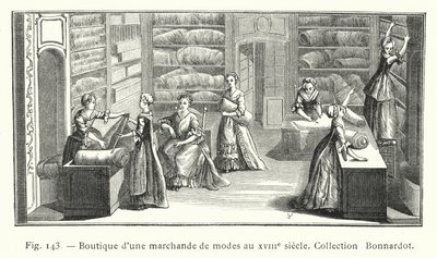 Butikk til en motehandler på 1700-tallet, Bonnardot Collection (gravering) av French School