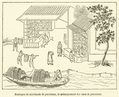 Butikker av porselenshandlere, og ombordstigning av porselensvaser (gravering) av French School