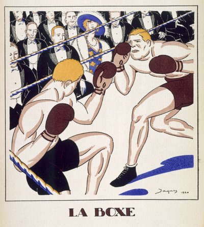Boksing, fra #39;Monsieur#39; 1920 (sjablongtrykk) av French School