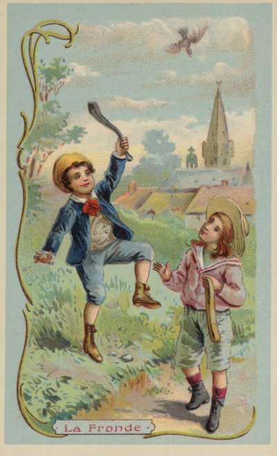 Gutt som dreper en fugl med en slynge av French School