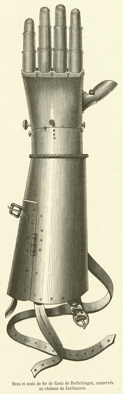 Bras et main de fer de Goetz de Berlichingen, bevarer au chateau de Jaxthausen (gravering) av French School