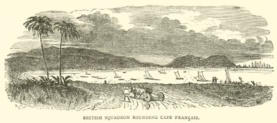 Britisk skvadron runder Cape Francais (gravering) av French School