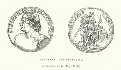 Bronse portrettmedalje av den italienske renessansearkitekten Donato Bramante av Caradosso, c1506 (gravering) av French School