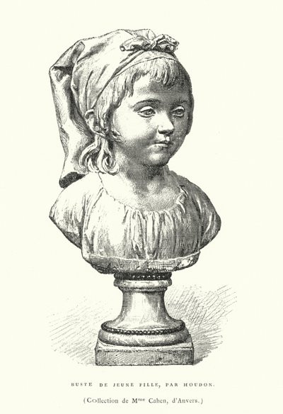 Byste av en ung jente, av den franske billedhuggeren Jean-Antoine Houdon, sent på 1700- eller tidlig på 1800-tallet (gravering) av French School