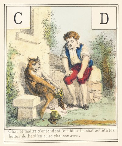 C D: Katt og herre kommer veldig godt overens Katten knopper Bastiens støvler og støvler med av French School